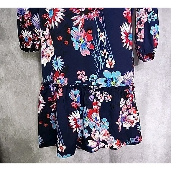 Blue Ruffle Floral Shift Dress Womens‎ Small Short Tie Neck Line Philosophy - Picture 5 of 9